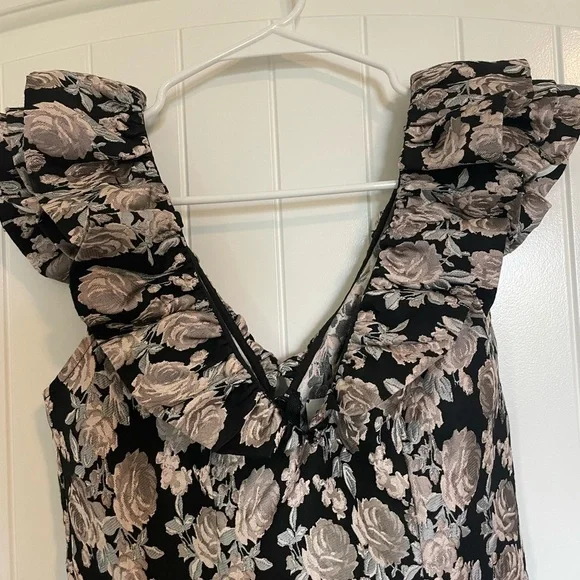 SAYLOR Black And Pink Floral Ruffle Shoulder Mini Dress Size Small - Picture 4 of 5